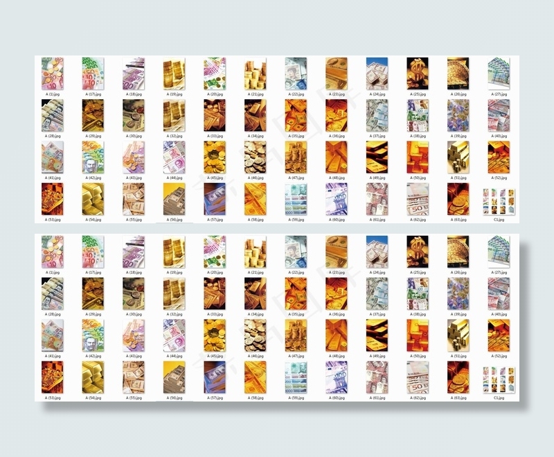 47套各国纸币金币金条钱币展板背景...