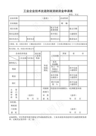工业企业技术改造财政资助资金申请表
