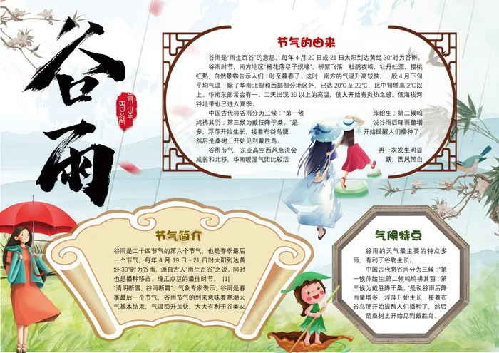 谷雨小报二十四节气手抄报传统节日电...(3508X2480(DPI:300))psd模版下载