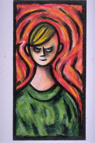 红发女郎蜡笔画