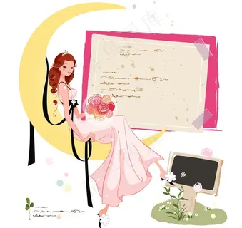 坐在月亮上的美丽新娘图片