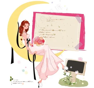 坐在月亮上的美丽新娘图片