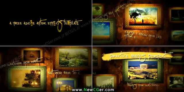 521昏黄怀旧的相框展示墙AE模板