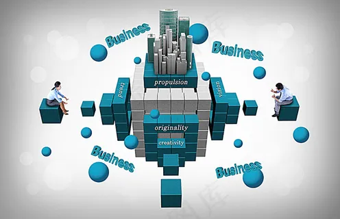 立体方块台子和商务人士