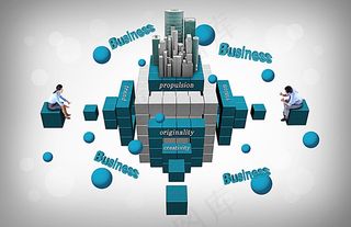 立体方块台子和商务人士