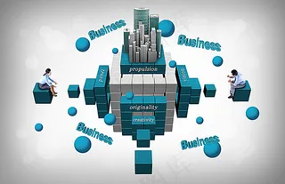 立体方块台子和商务人士