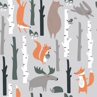卡通可爱北欧童话梦幻儿童动物无缝平铺背景头像印刷矢量图片素材 卡通可爱北欧童话梦幻儿童动物无缝平铺背景头像印刷矢量图片素材