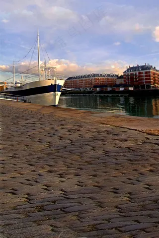 停靠在码头的轮船影楼摄影背景图片