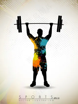 一种重摘要红波背景举重运动员的剪影