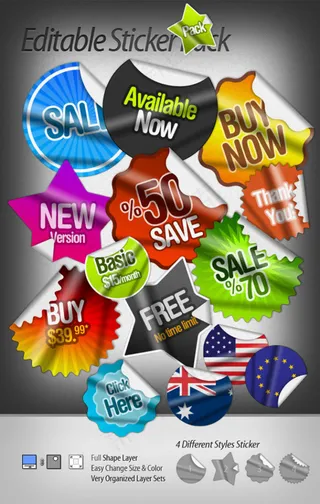 彩色个性标签PSD分层素材