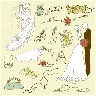 婚礼的可爱迷人的涂鸦