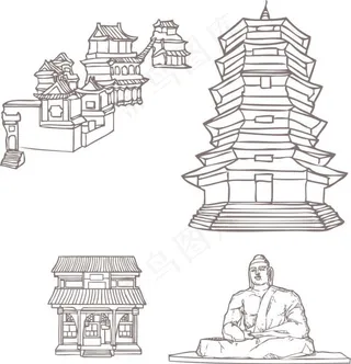 手绘山西名胜古迹