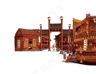 手绘卡通古城装饰素材