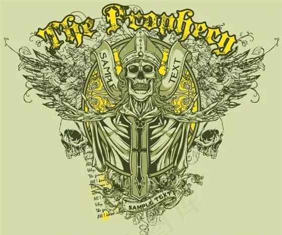 恐怖骷髅主题 潮流T-shirt图...eps,ai矢量模版下载