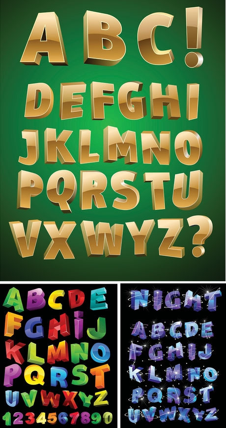 立体字金属字炫彩矢量素材eps,ai矢量模版下载