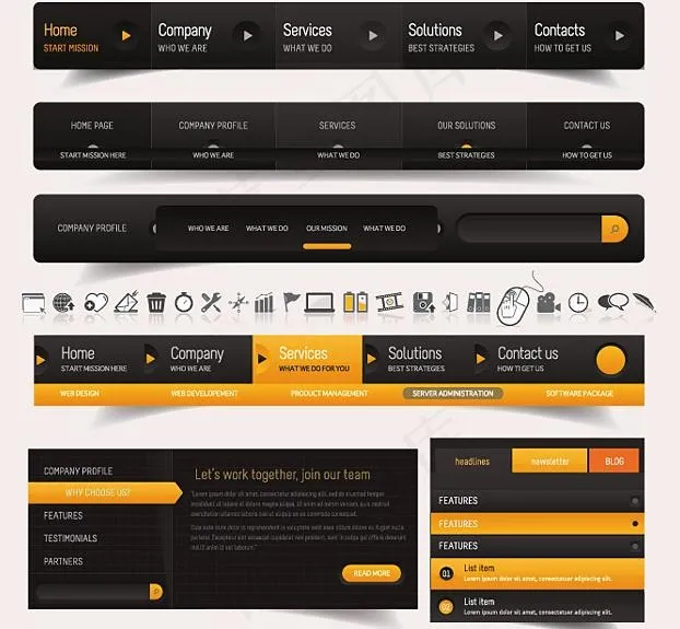 网页ui导航菜单设计矢量ai矢量模版下载