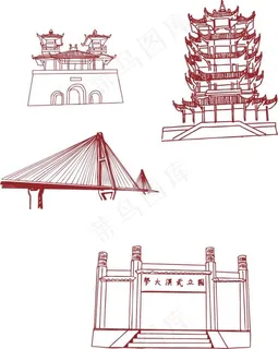 手绘武汉名胜古迹 手绘武汉名胜古迹