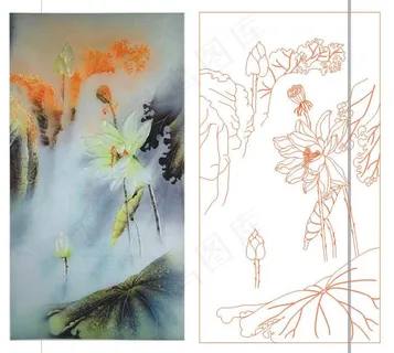 荷花 水墨 艺术玻璃图片 荷花 水墨 艺术玻璃图片