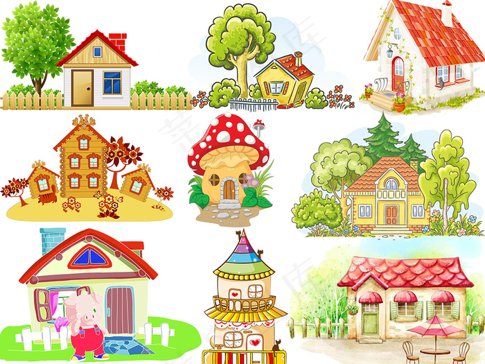 卡通房屋建筑风景房子楼房大厦ppt...(1024X4090(DPI:72))psd模版下载