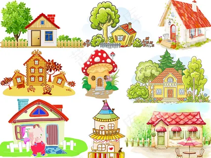 卡通房屋建筑风景房子楼房大厦ppt...