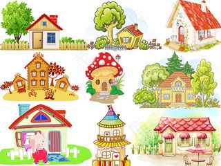 卡通房屋建筑风景房子楼房大厦ppt...