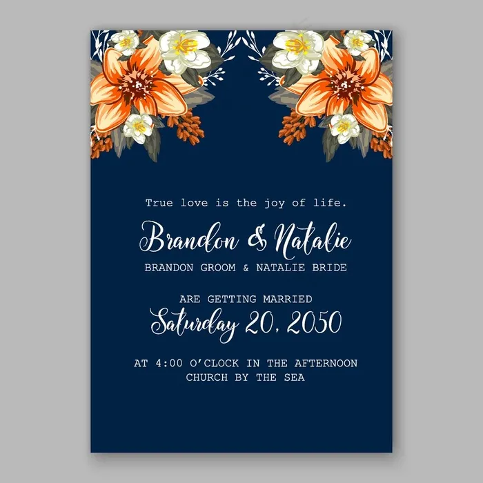 盛开的橙色花朵婚礼请贴矢量素材eps,ai矢量模版下载