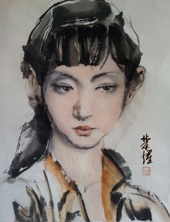 水墨画女青年图片