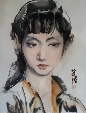 水墨画女青年图片