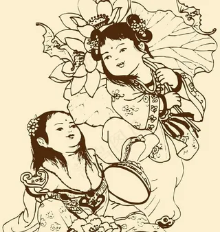 带荷花的顽童图片