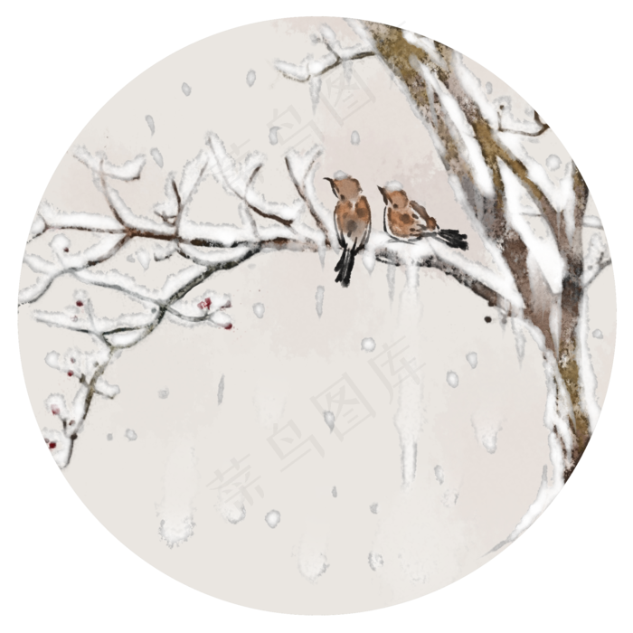 雪枝雀鸟中国风水墨PNG素材雪枝雀鸟中国风水墨PNG素材