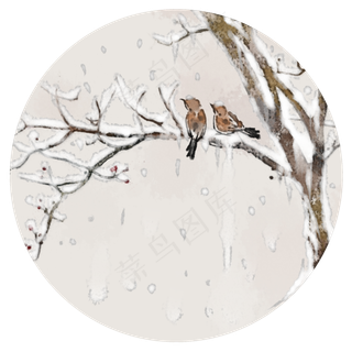 雪枝雀鸟中国风水墨PNG素材雪枝雀鸟中国风水墨PNG素材