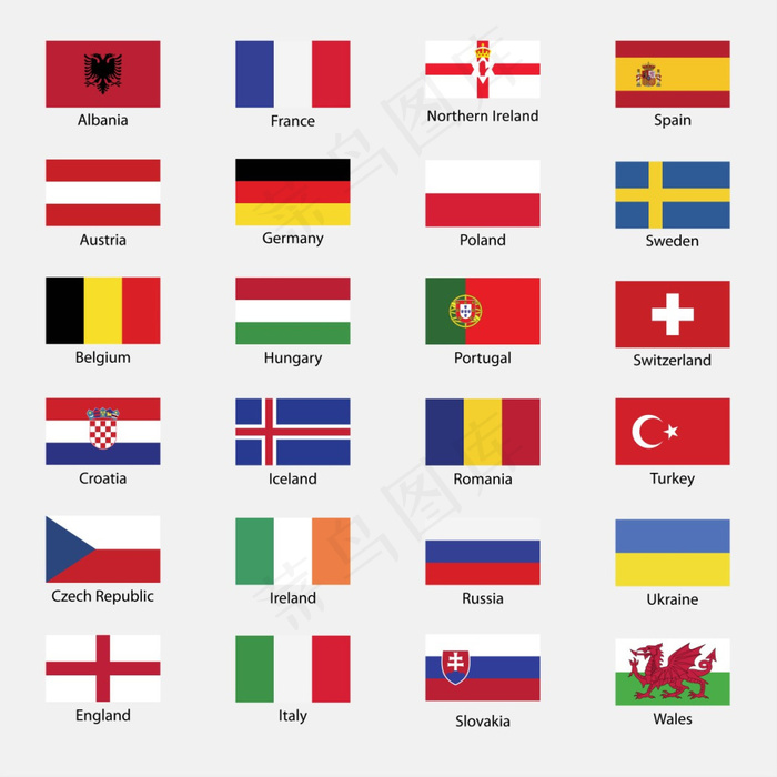 欧洲杯各国国旗矢量素材eps,ai矢量模版下载
