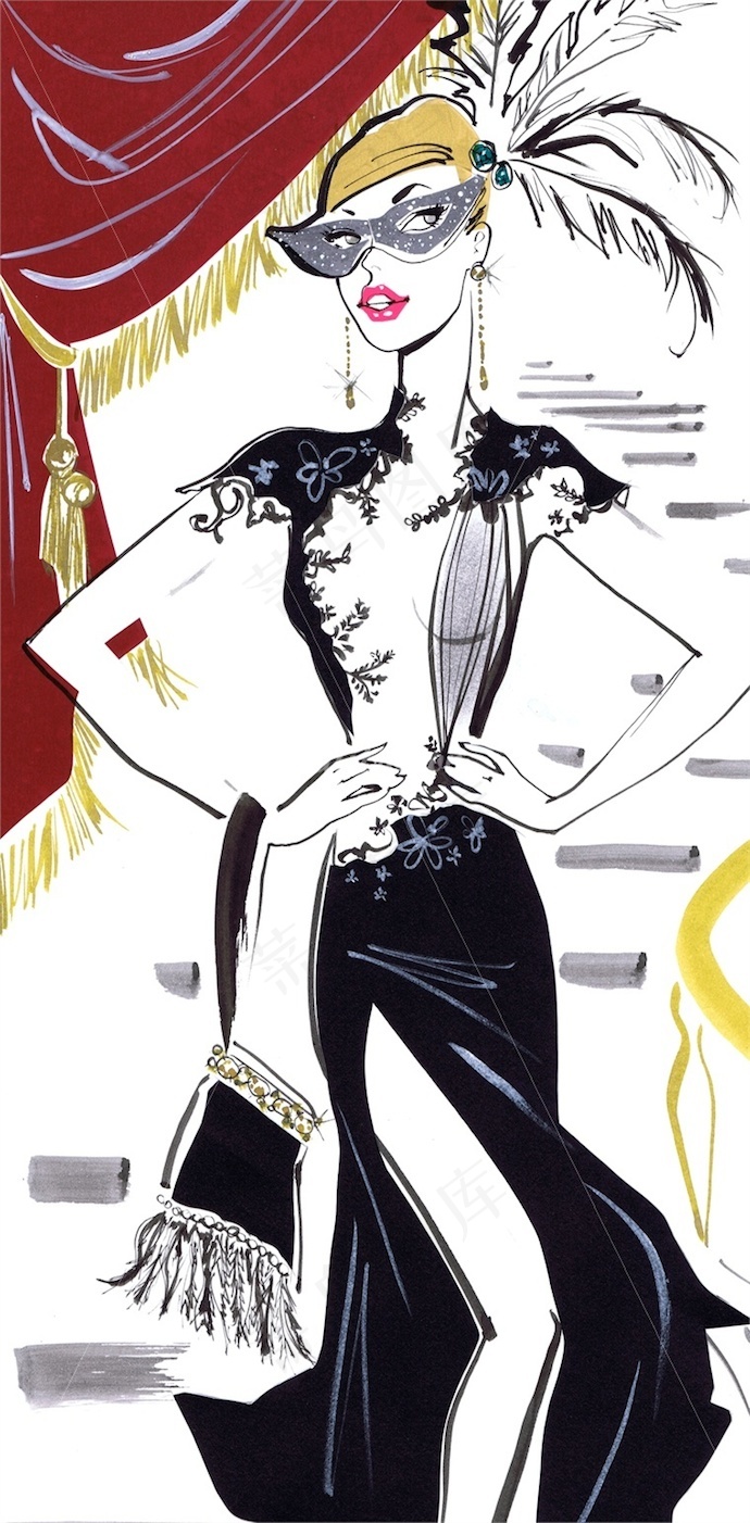 黑色开叉裙设计图