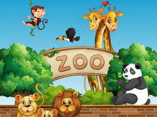 矢量卡通动物园动物插画壁纸墙纸壁画