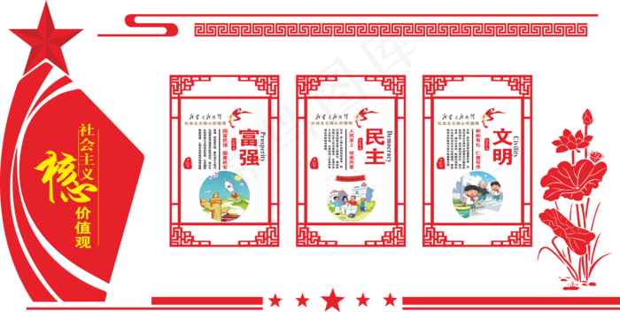 *核心价值观党建文化墙cdr矢量模版下载
