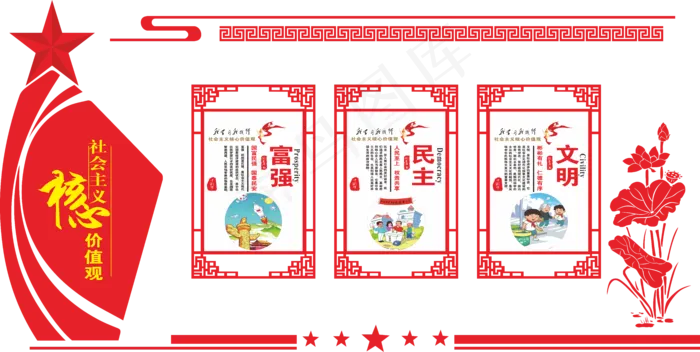 *核心价值观党建文化墙cdr矢量模版下载