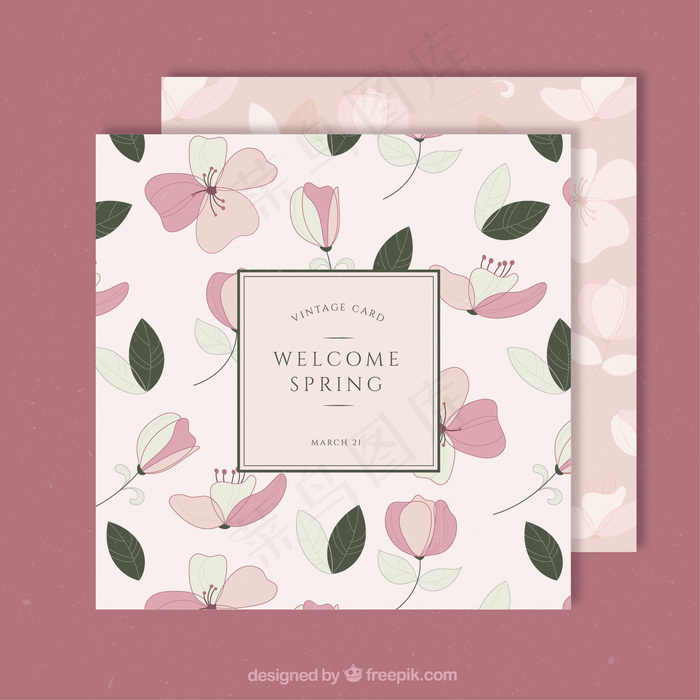 用绿色的树叶弹簧卡手绘花朵