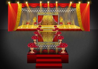 主题婚礼红金婚礼豪华婚礼红幕布鲜花路引灯