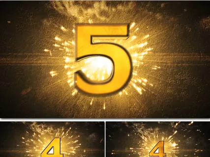火花四射金色数字5秒倒计时高清视频...