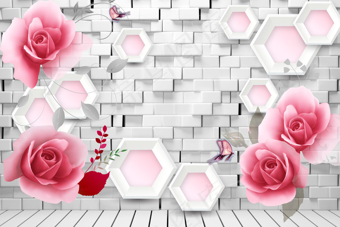 3D浪漫玫瑰砖墙电视背景墙(8504X5669(DPI:72))psd模版下载