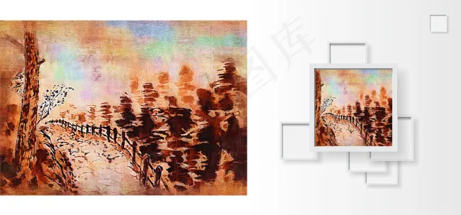 风景挂画装饰画(7087X3307(DPI:300))psd模版下载