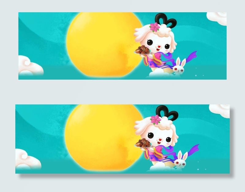 Q版中秋国庆banner创意背景　
