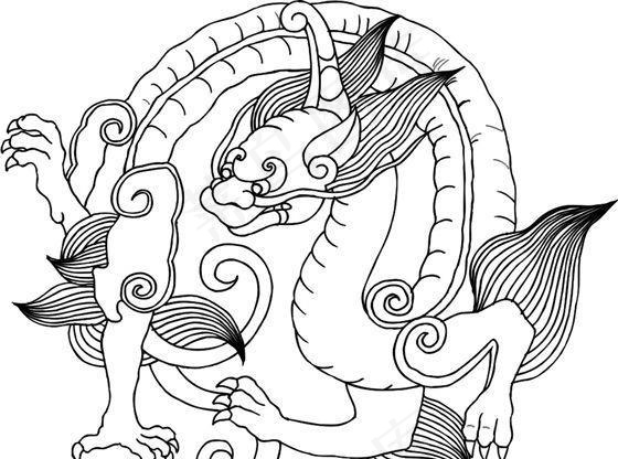 龙纹 中华传统 花纹 黑白 装饰 AIai矢量模版下载