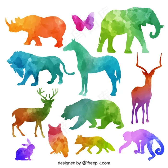 各种动物唯美剪影剪纸素材图标插画