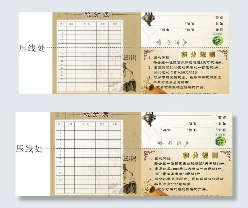 中医积分表折卡图片cdr矢量模版下载