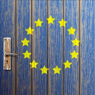 欧元旗画在旧木门