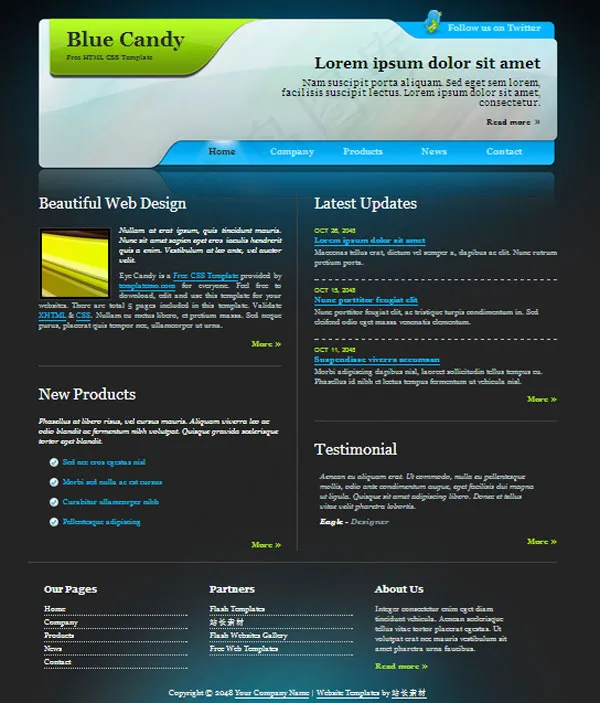 蓝色糖果模板CSS网页模板