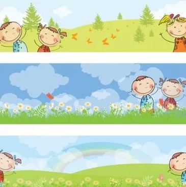 水平的孩子的旗帜ai矢量模版下载