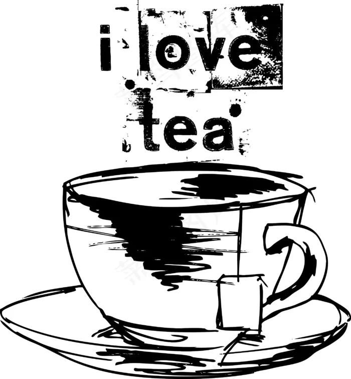 一杯茶和茶袋插画矢量图