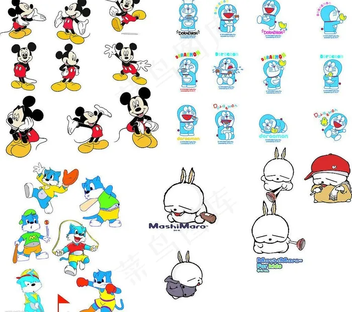 米琪 蓝猫 流氓兔 机器猫图...cdr矢量模版下载